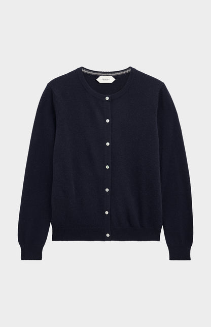 Women's  Classic Crew Neck Cashmere Cardigan In Navy Blue
