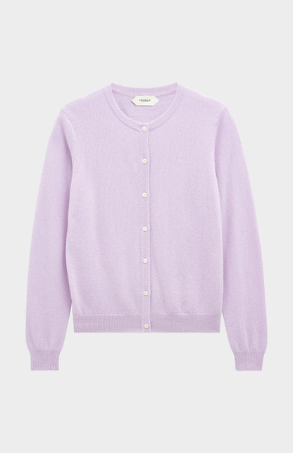 Women's  Classic Crew Neck Cashmere Cardigan In Lilac