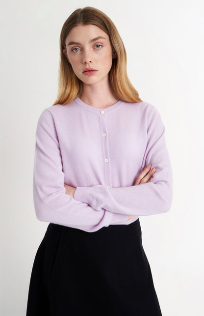Women's  Classic Crew Neck Cashmere Cardigan In Lilac