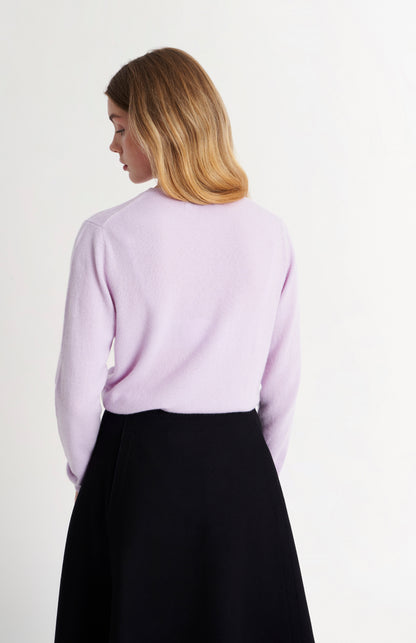 Women's  Classic Crew Neck Cashmere Cardigan In Lilac