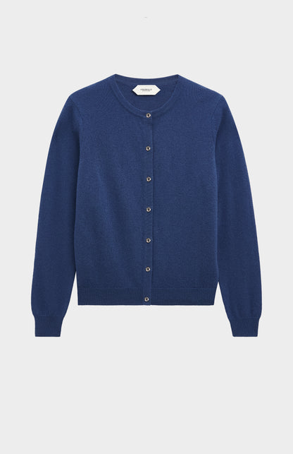 Women's  Classic Crew Neck Cashmere Cardigan In Blue