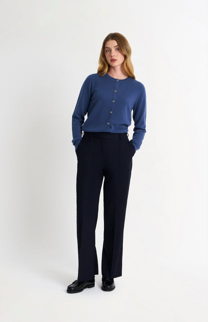 Women's  Classic Crew Neck Cashmere Cardigan In Blue