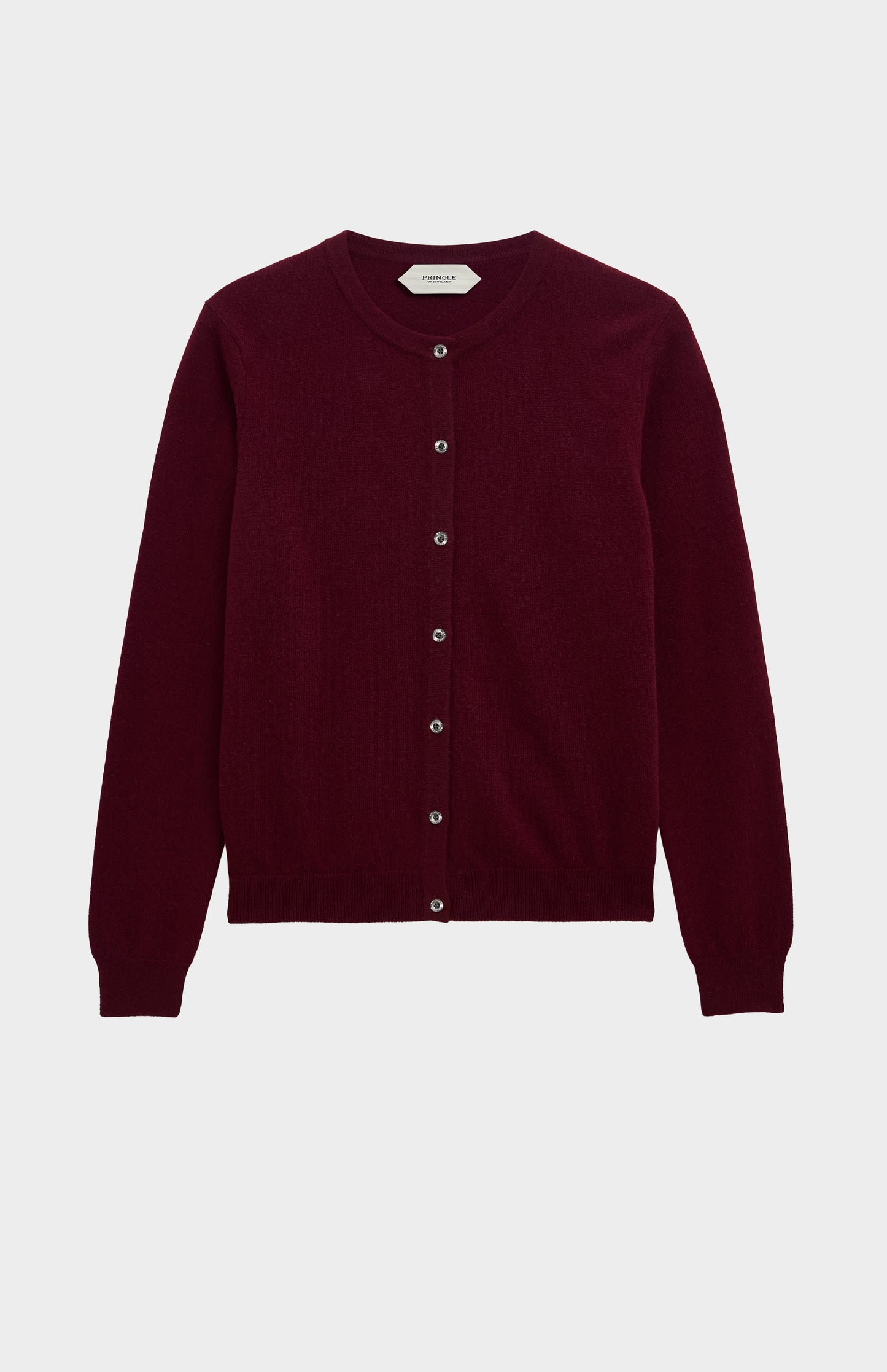 Women's  Classic Crew Neck Cashmere Cardigan In Burgundy