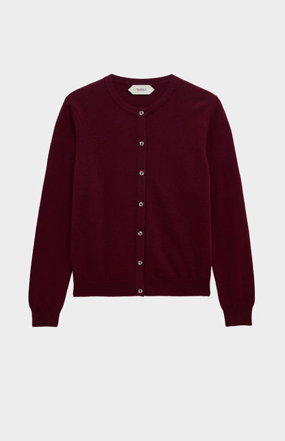 Women's  Classic Crew Neck Cashmere Cardigan In Burgundy