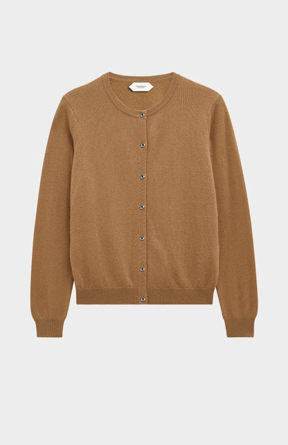 Women's  Classic Crew Neck Cashmere Cardigan In Camel