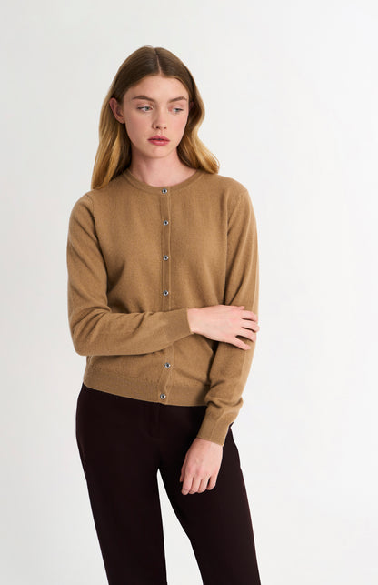 Women's  Classic Crew Neck Cashmere Cardigan In Camel