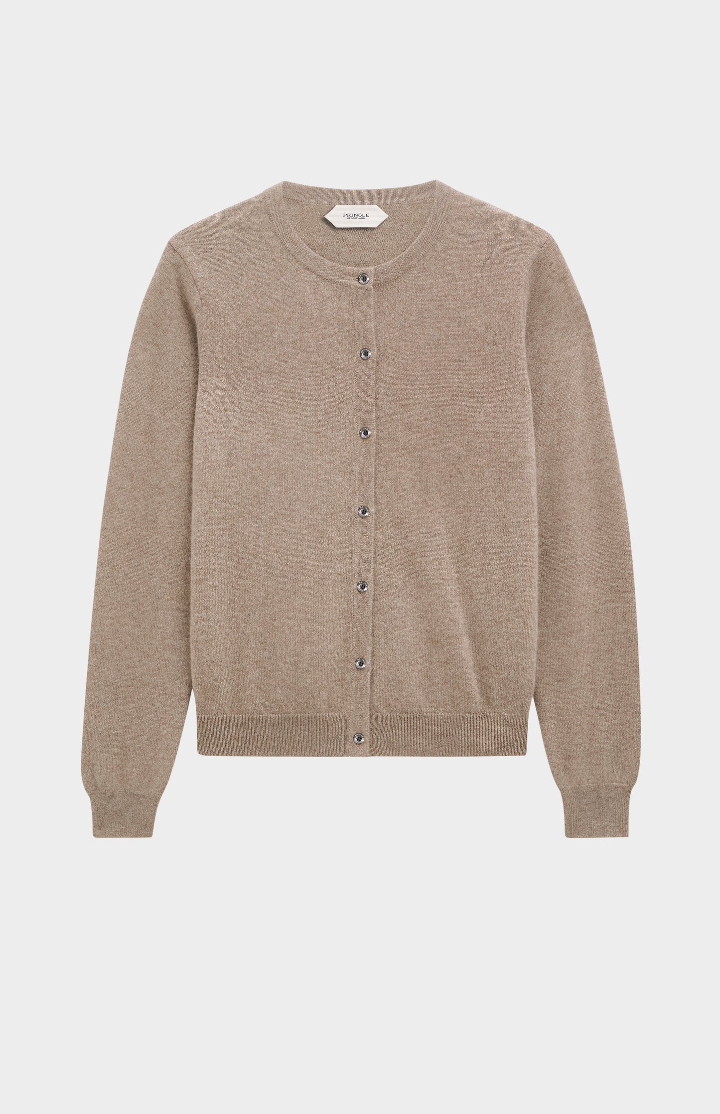 Women's  Classic Crew Neck Cashmere Cardigan In Mushroom Melange