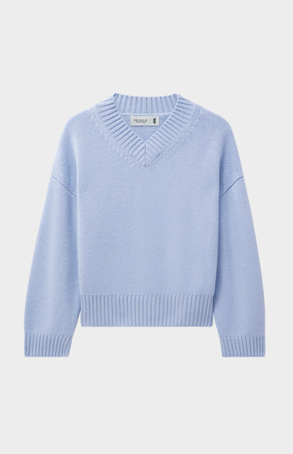 Womens V Neck Chunky Cashmere Jumper In Sky Blue