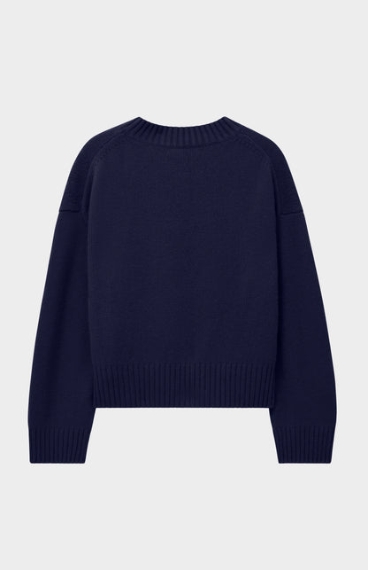 Womens V Neck Chunky Cashmere Jumper In Navy Melange