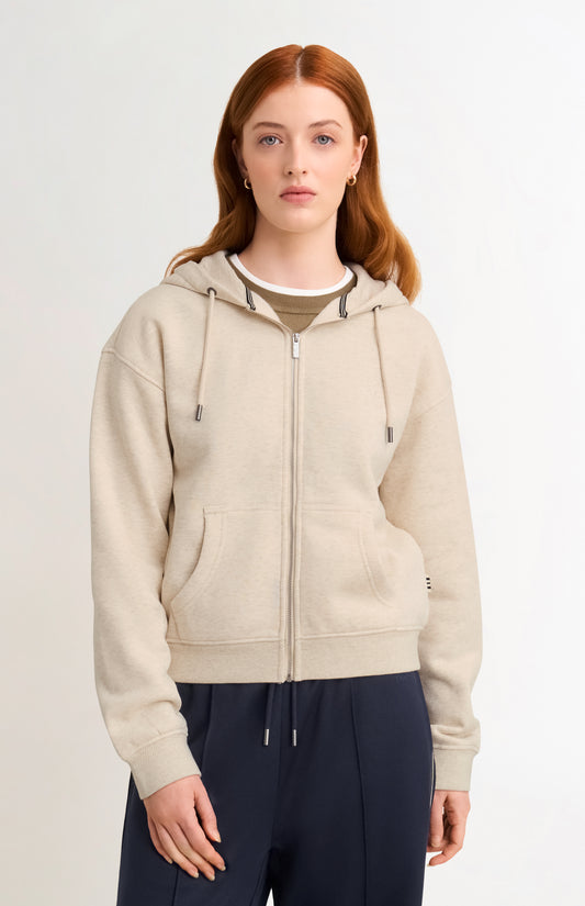 Women's Brushed Back Zip Through Hooded Sweat In Ecru Melange