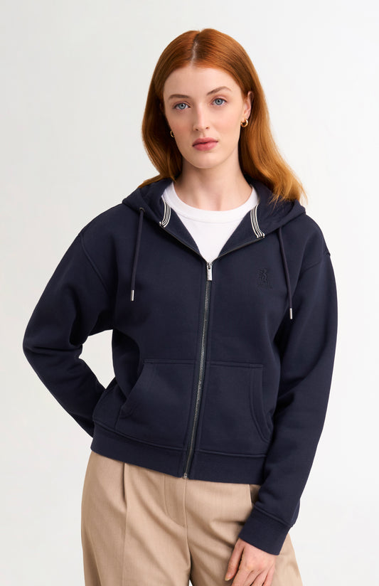 Women's Brushed Back Zip Through Hooded Sweat In Navy