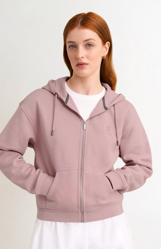 Women's Brushed Back Zip Through Hooded Sweat In Pink