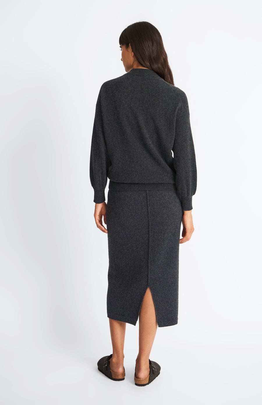 Pringle of Scotland Cashmere Blend Pencil Skirt in Charcoal back view