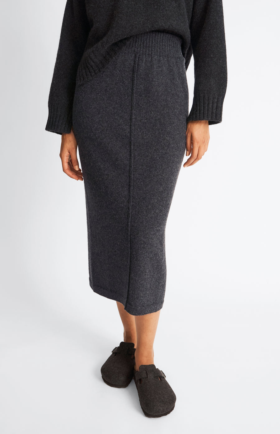 Pringle of Scotland Cashmere Blend Pencil Skirt in Charcoal on model
