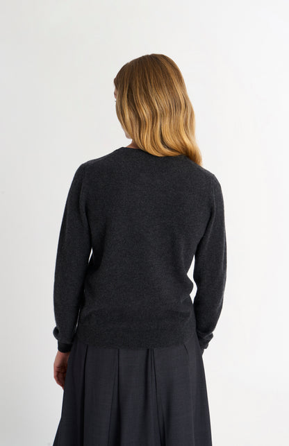 Women's Classic Crew Neck Cashmere Jumper In Charcoal Melange