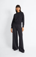  Pringle of Scotland Women's Lightweight Cashmere Jumper in Charcoal on model with matching trousers