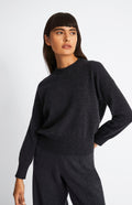 Pringle of Scotland Women's Lightweight Cashmere Jumper in Charcoal on model