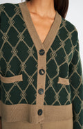 Pringle of Scotland Cashmere Blend Monogram Cardigan in Moss Green / Camel button detail