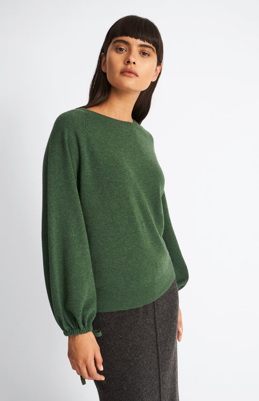 Pringle Women's Lightweight Round Neck Cashmere Jumper in Moss Green on model