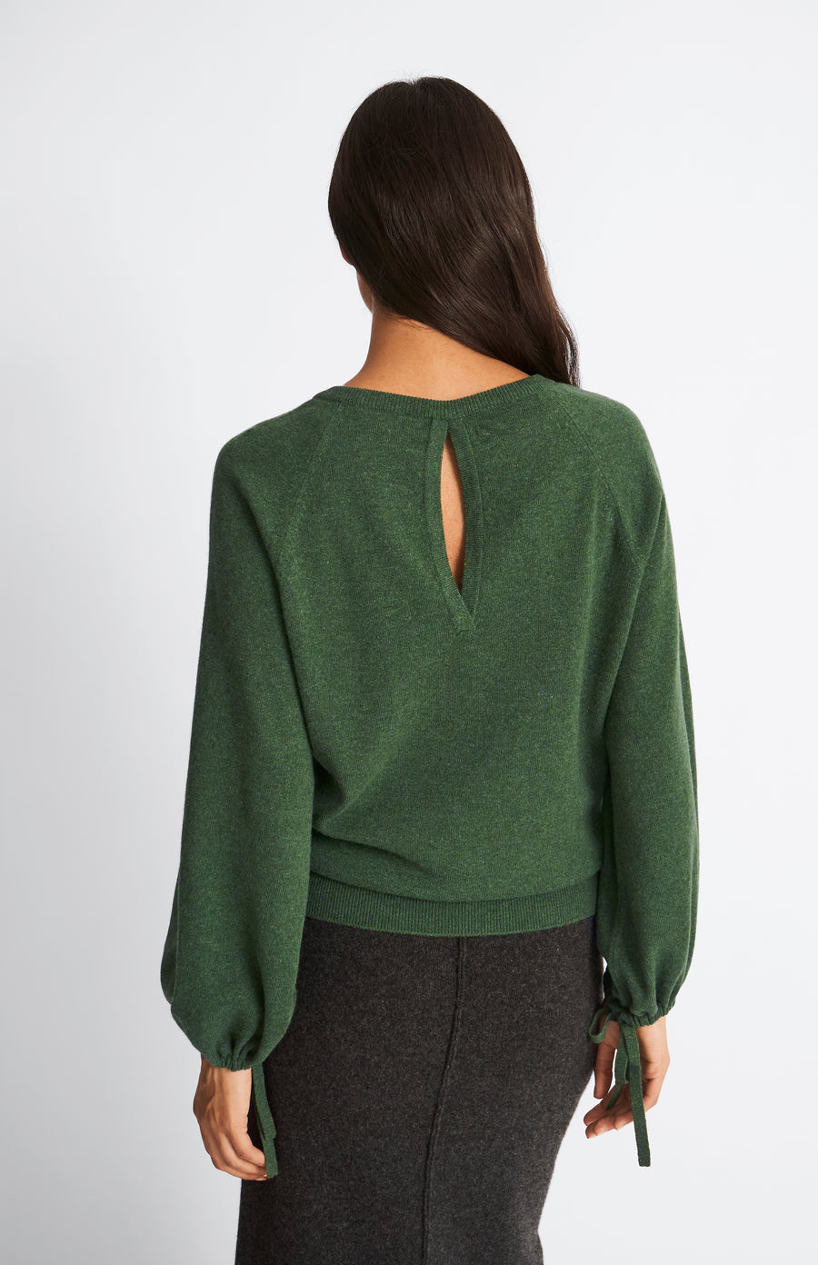 Pringle Women's Lightweight Round Neck Cashmere Jumper in Moss Green rear view showing back opening