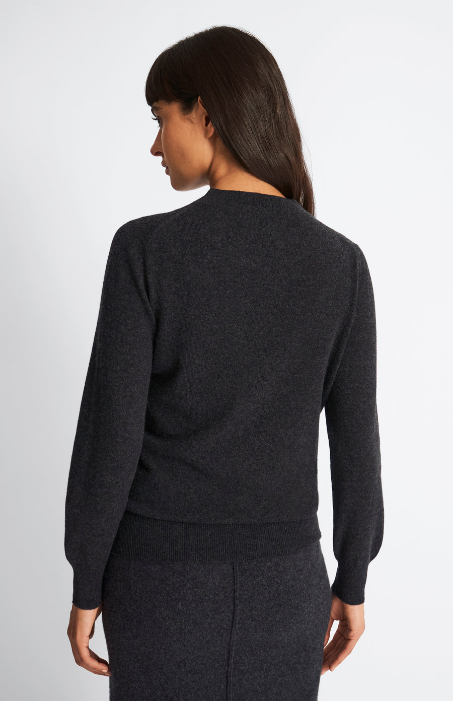 Pringle of Scotland Round Neck Pointelle Argyle Cashmere Jumper in Charcoal rear view