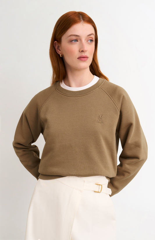 Women's Brushed Back Crew Neck Sweatshirt In Camel