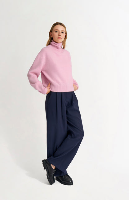 Pringle of Scotland Women's Roll Neck Cashmere Jumper In Pink on model full length