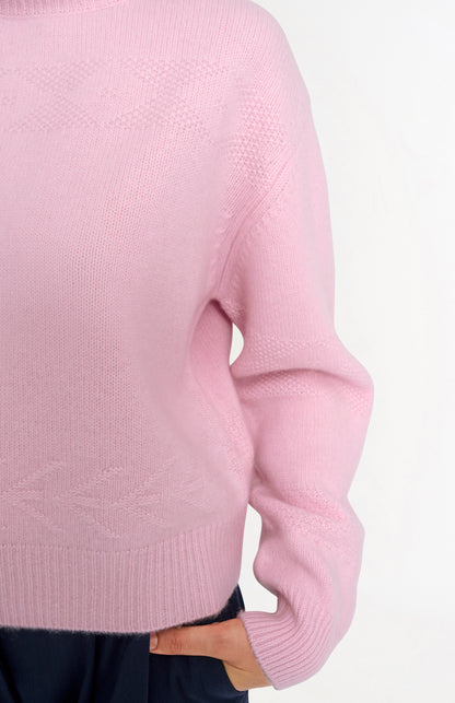 Pringle of Scotland Women's Roll Neck Cashmere Jumper In Pink sleeve detail