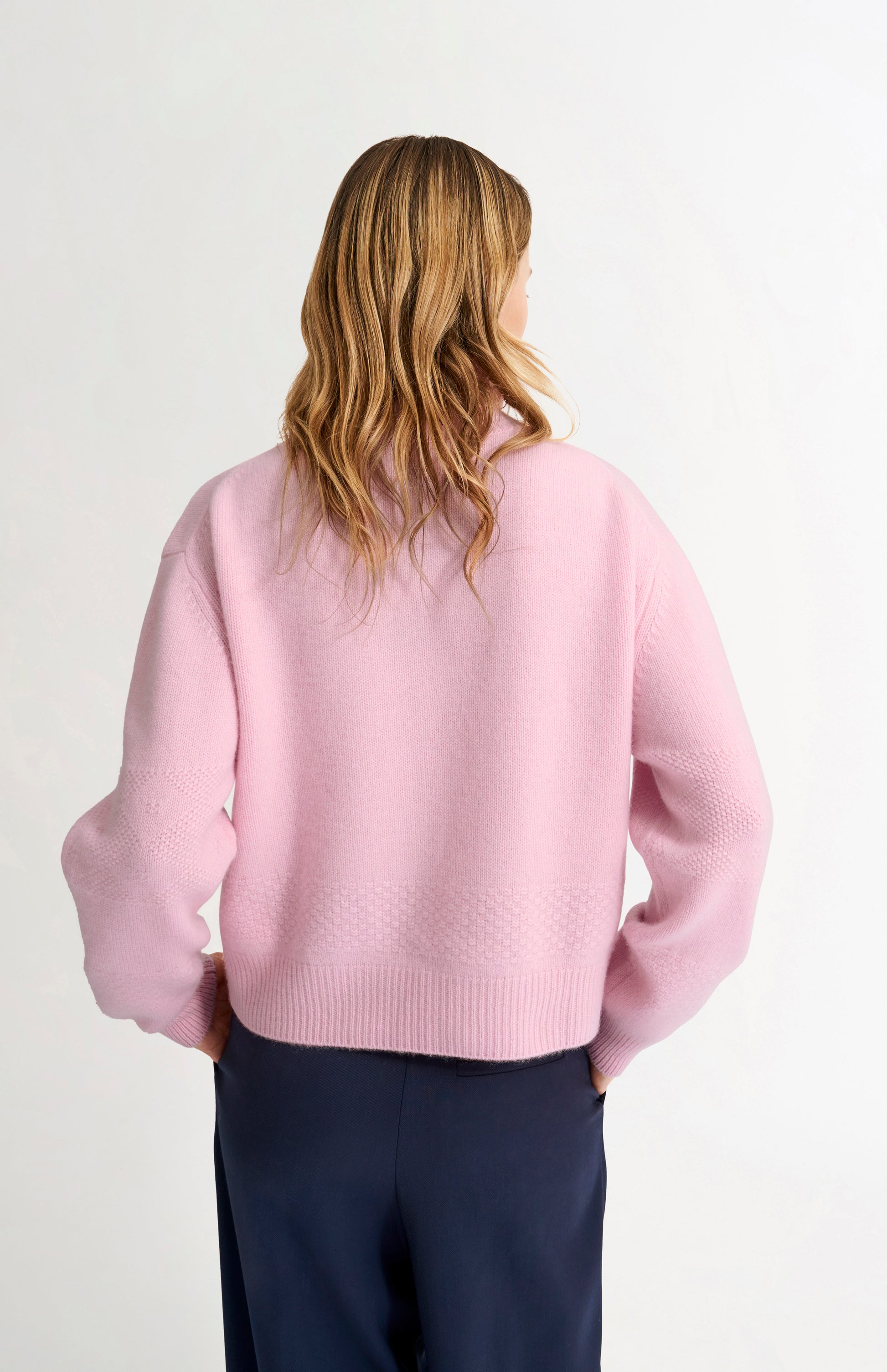 Pringle of Scotland Women's Roll Neck Cashmere Jumper In Pink rear view