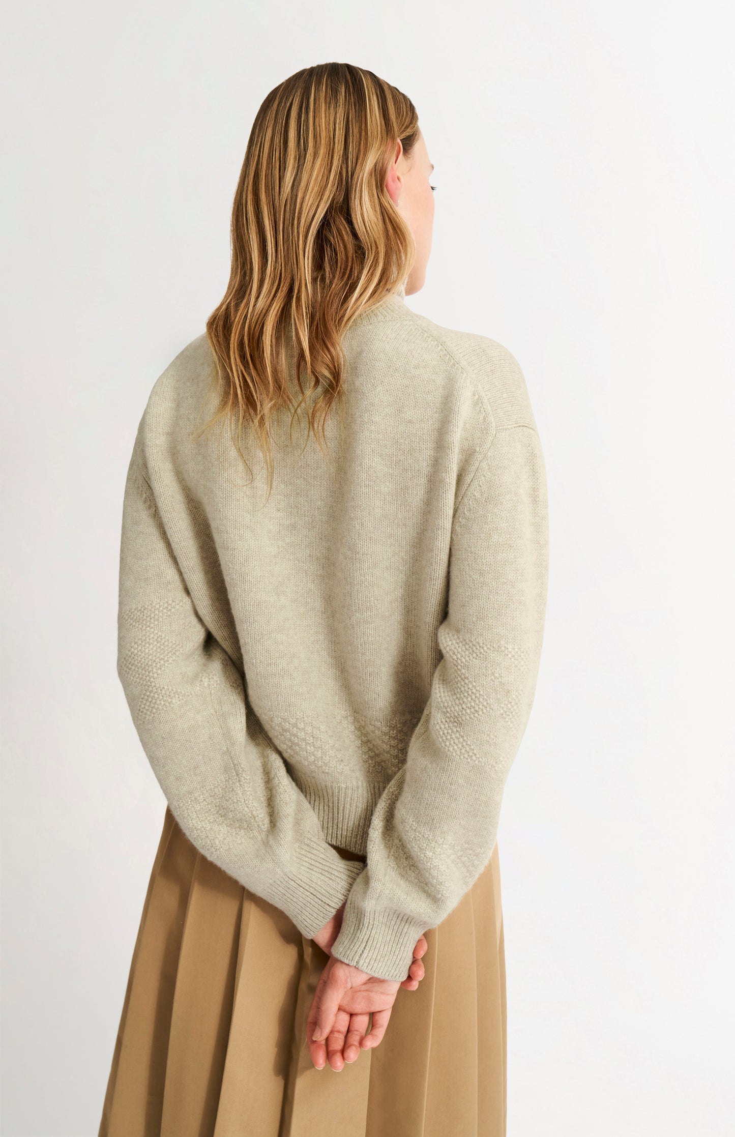 Pringle of Scotland Women's Roll Neck Cashmere Jumper In Oatmeal rear view