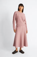 Pringle Round Neck Multi Textured Cashmere Blend Jumper in Dusty Pink with matching skirt