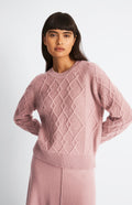 Pringle of Scotland Round Neck Multi Textured Cashmere Blend Jumper in Dusty Pink on model
