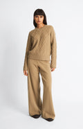 Pringle of Scotland Round Neck Multi Textured Cashmere Blend Jumper in Camel with matching trousers