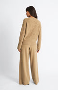 Pringle of Scotland Round Neck Multi Textured Cashmere Blend Jumper in Camel rear view.