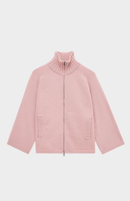 Pringle Cashmere Blend High Neck Zip Thru Jacket in Dusty Pink