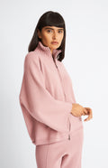 Pringle Cashmere Blend High Neck Zip Thru Jacket in Dusty Pink on model