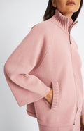 Pringle Cashmere Blend High Neck Zip Thru Jacket in Dusty Pink