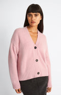 Pringle of Scotland Women's Cropped Cosy Cashmere Cardigan In Dusty Pink on model