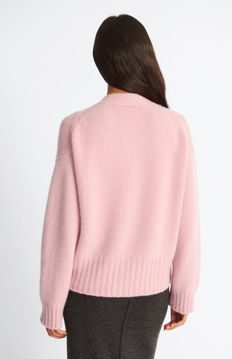 Pringle of Scotland Women's Cropped Cosy Cashmere Cardigan In Dusty Pink rear view