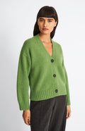 Pringle of Scotland Women's Cropped Cosy Cashmere Cardigan In Wood Sage on model
