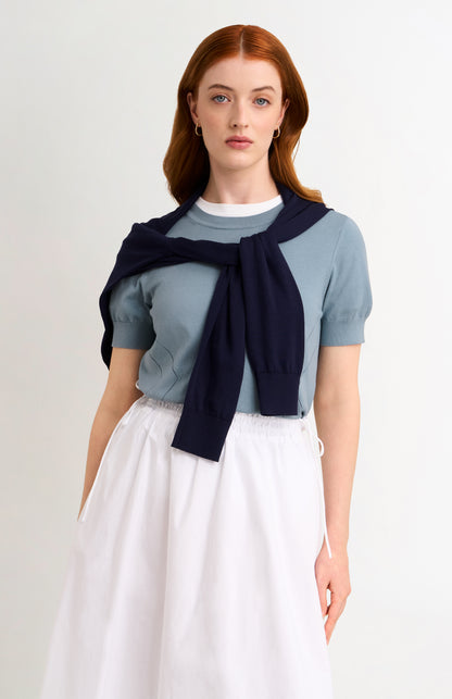 Women's Superfine Silk Blend Pointelle Crew Neck T-shirt In Light Blue