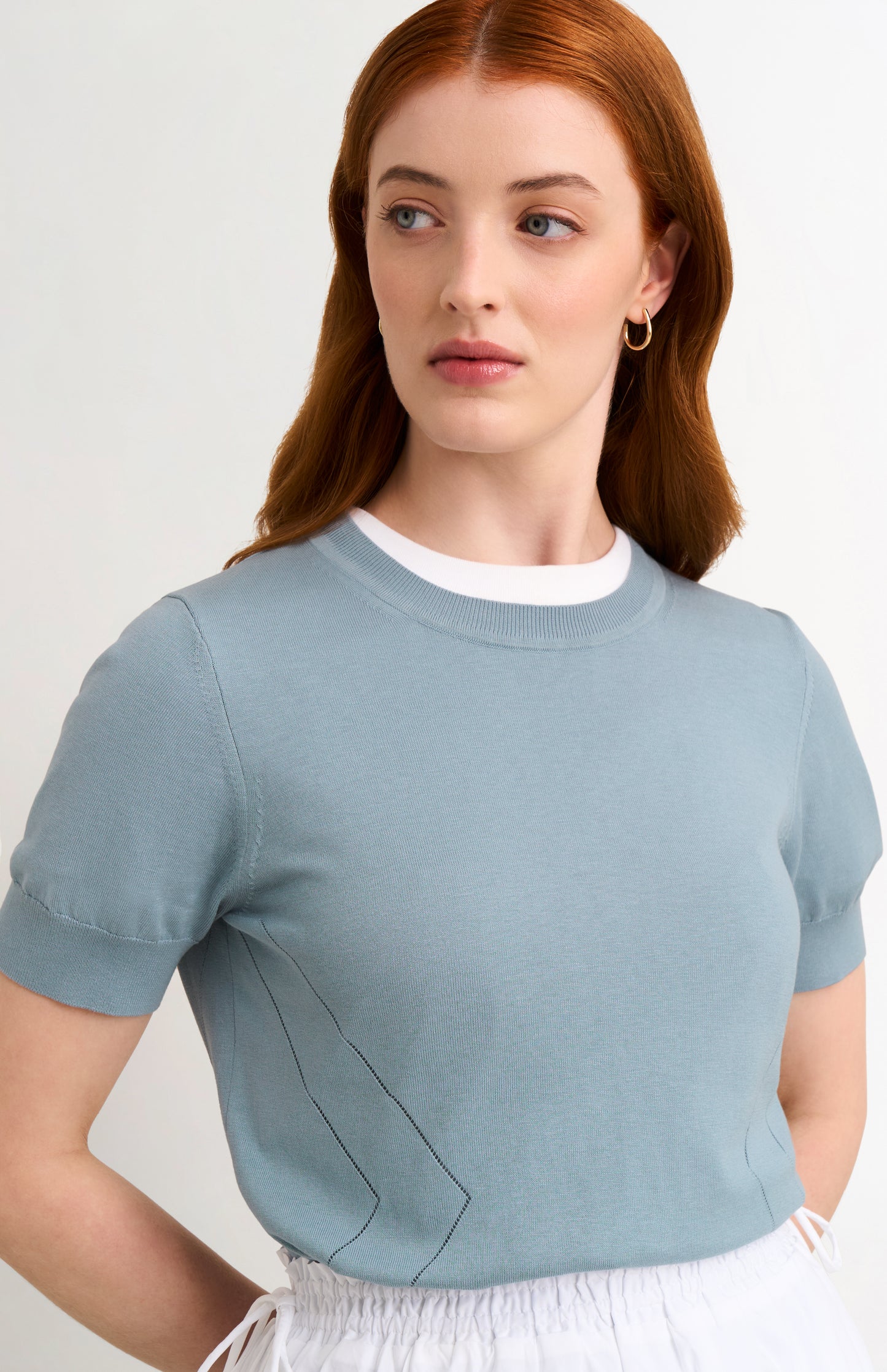 Women's Superfine Silk Blend Pointelle Crew Neck T-shirt In Light Blue