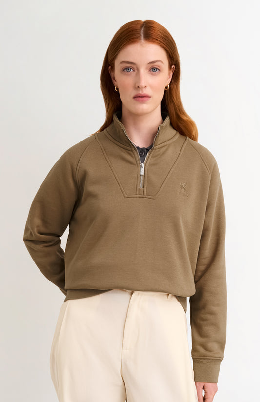 Women's Brushed Back Half Zip Sweatshirt In Camel