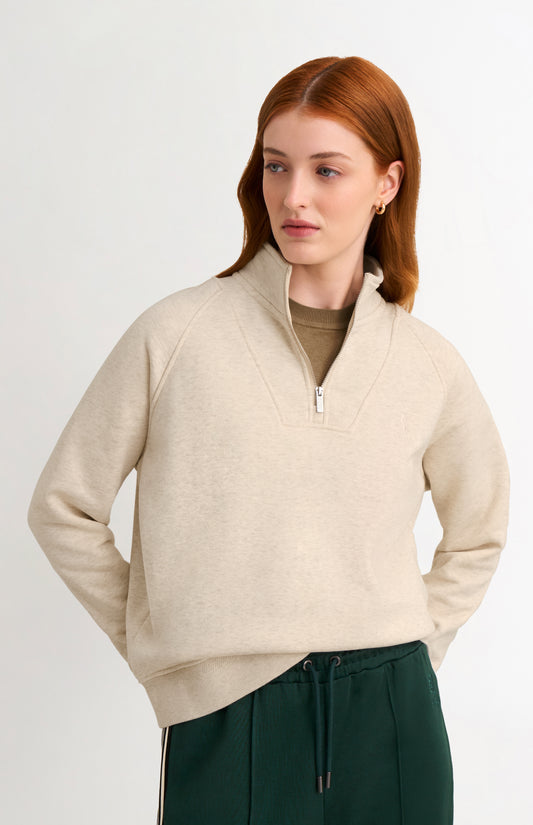 Women's Brushed Back Half Zip Sweatshirt In Ecru Melange