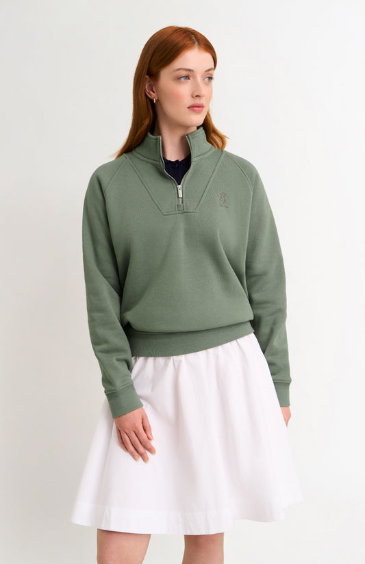Women's Brushed Back Half Zip Sweatshirt In Sage Green
