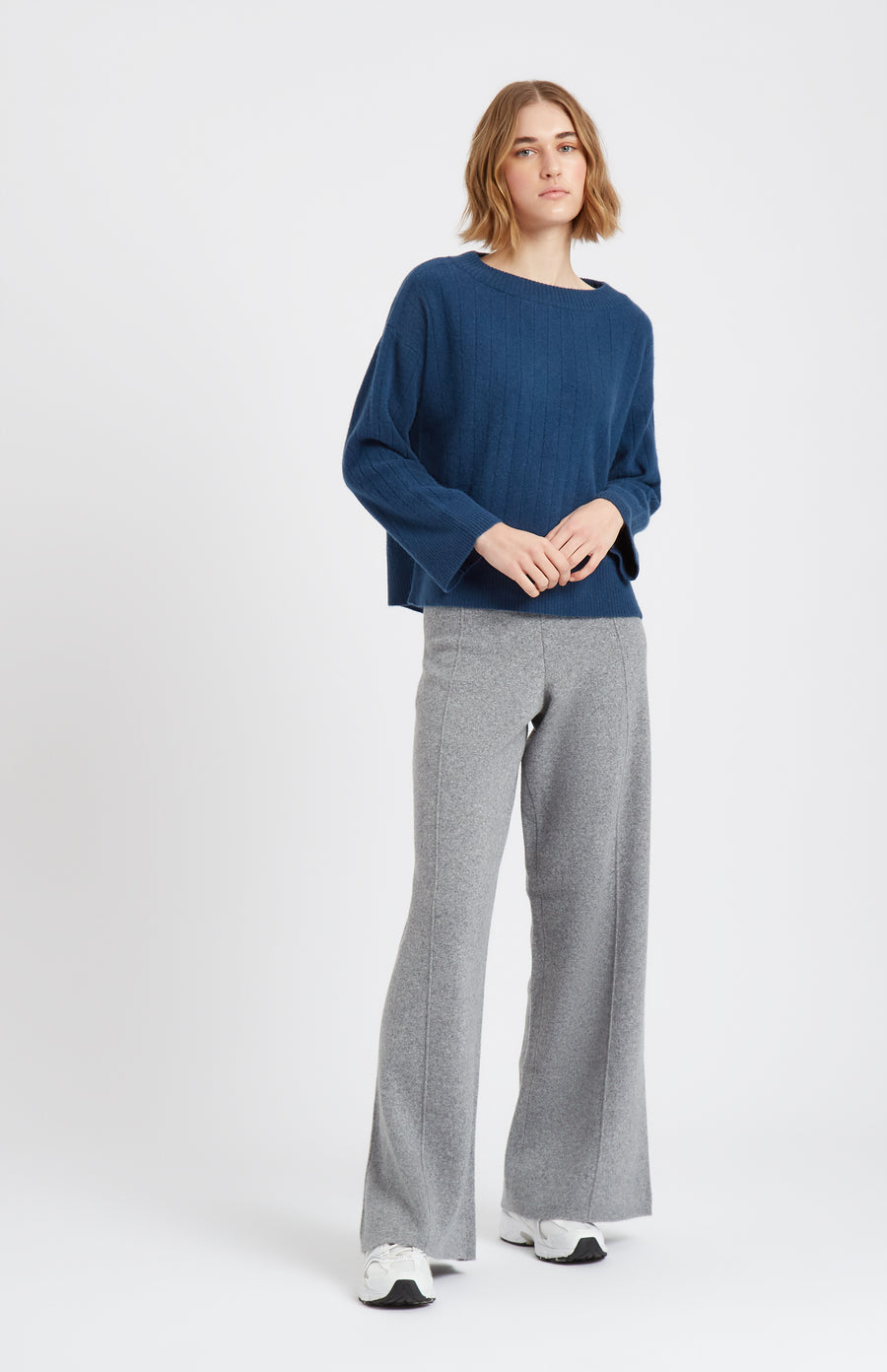 Cashmere Blend Trousers In Grey Melange