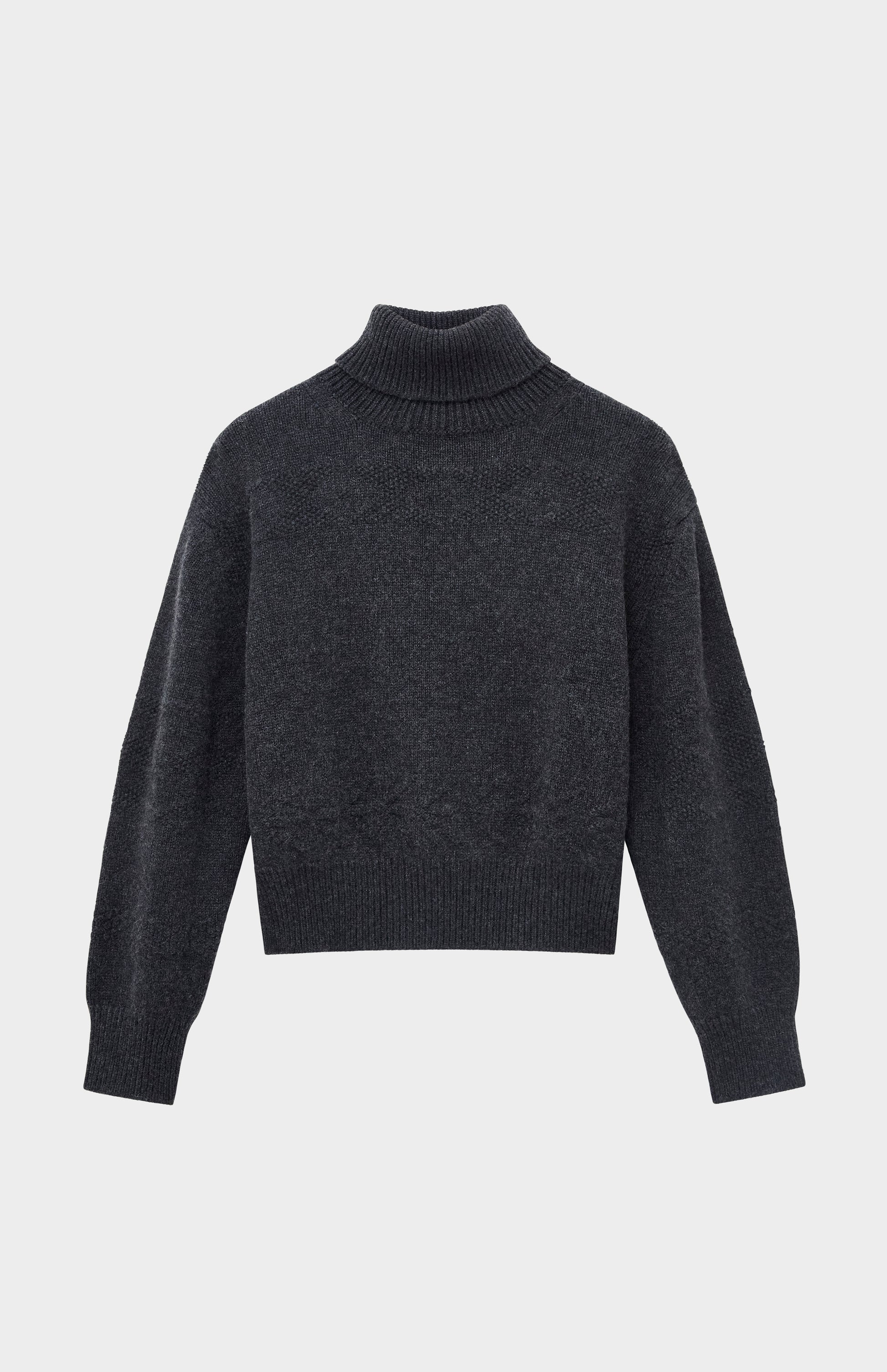 Pringle of Scotland Roll Neck Guernsey Cashmere Jumper In Charcoal