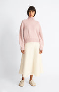 Pringle of Scotland Roll Neck Guernsey Cashmere Jumper In Dusty Pink on model