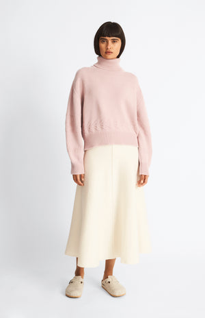 Cashmere Blend Midi Skirt In Cream