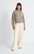 Knitted Wide Leg Cashmere Blend Trousers In Cream